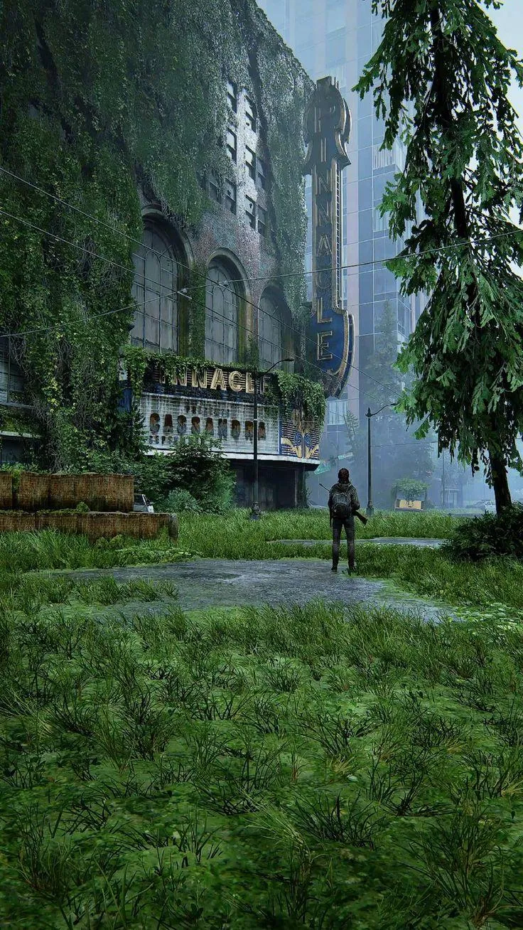 The Last of Us Part II overgrown post-apocalyptic environment showing decay atmosphere and nature reclaiming urban spaces