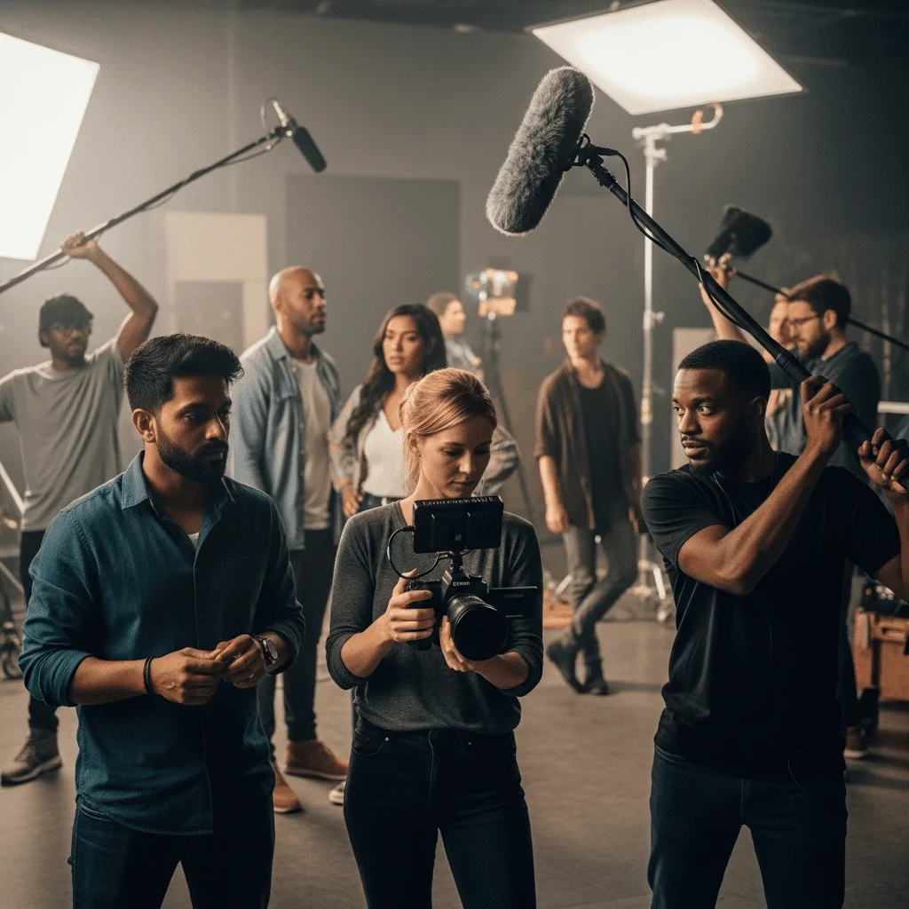 Film art department collaborating on set